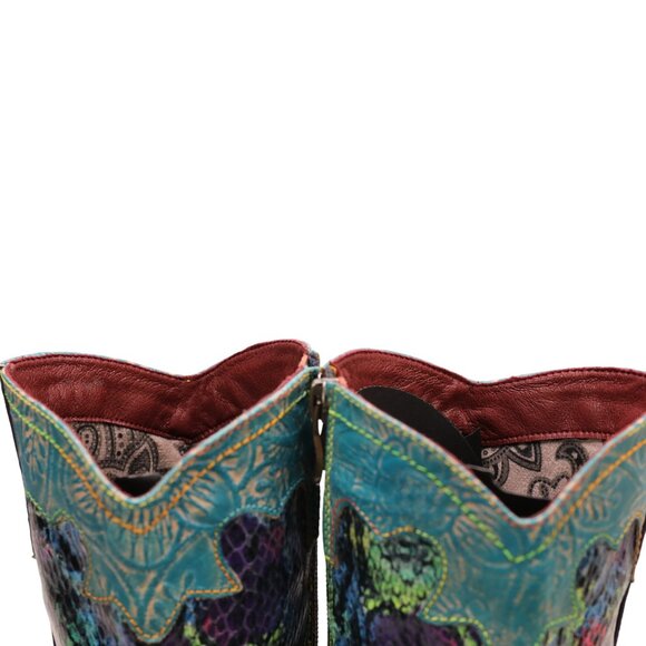 L'Artiste Spring Step Rodeo Women 5 Turquoise Leather Snake Zipper Western Boots - Picture 10 of 16